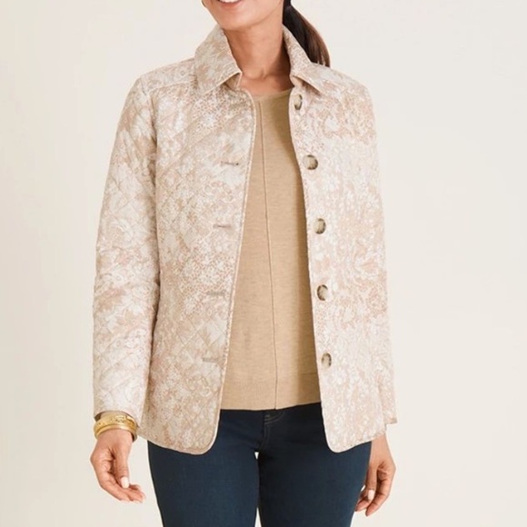 Nwt Chico’s Beige Lace Pattern Quilted Jacket - Picture 2 of 8